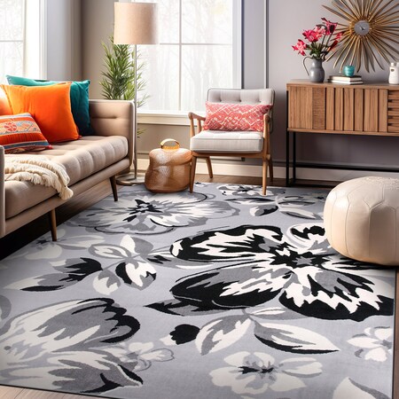 World Rug Gallery Modern Floral Area Rug 5'x7' Gray Area Rug 9098GRAY5X7